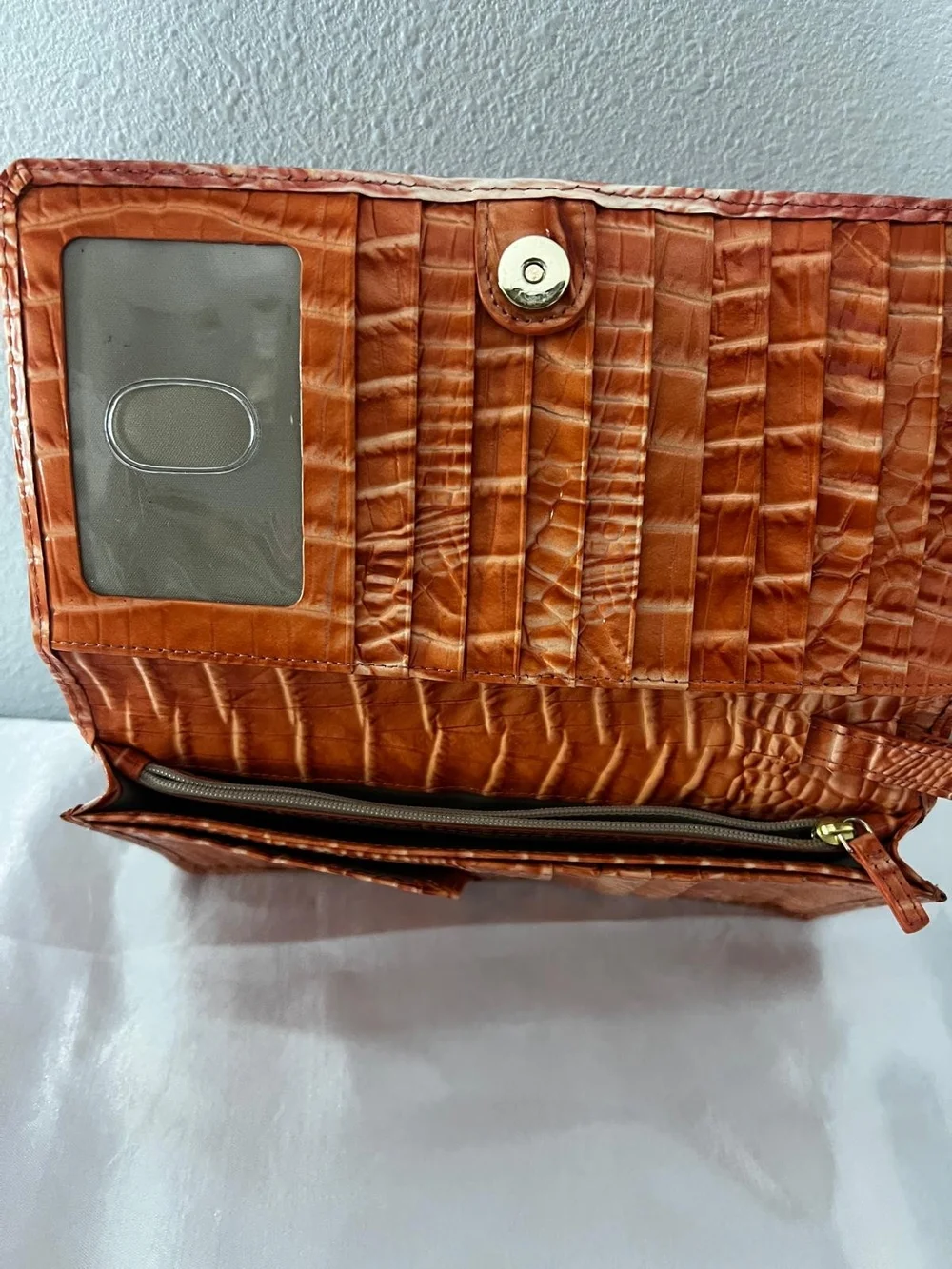 Brahmin Orange Croc-Embossed Wristlet Wallet